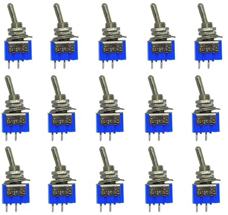 Senvenelec (15 pezzi + blu scuro) Mini interruttore a levetta 6 A 125 V AC ON 2 Digit 2 Pin, per auto, camion, barca, cruscotto, modifica elettrica.