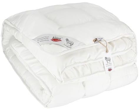 kotex Wolldecke - Decke – Ganzjährig – Füllung: 100% Wolle – Oberseite: 100% Baumwolle – 100% Natürliche Schafwolle – Schlafdecke – Antiallergisch – Hergestellt in der EU - Größe: 135x200 cm