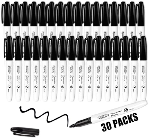 Duchong Black Permanent Markers, 30 Count Permanent Markers Bulk, Quick Drying Marker, Waterproof, Smooth, Durable, Works on Packing, Wood, Glass for Kids Adult Doodling, Marking