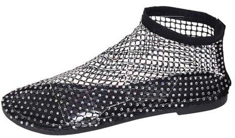 Dasongff Ballerines Femme Strass Chaussures Sandales Belifi Confortable Enfiler Pantoufles Bout Rond Nu-pieds Plates en Résille Shiny Gem Mesh Flats Danse Chaussures Slip-ins Confort