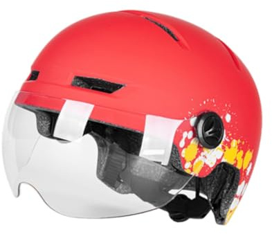 kowaku Casque de vélo électrique, Casque de VTT avec lumière et visière, Casque de Cyclisme réglable pour Hommes et Femmes, Rouge