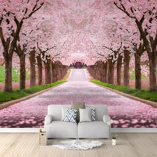 Rosa Carta da parati murale 200 x 140 cm fotografico panoramico in tessuto non tessuto Tunnel Di Fiori Di Ciliegio Naturali Tema murale per soggiorno camera da letto decorazione della parete