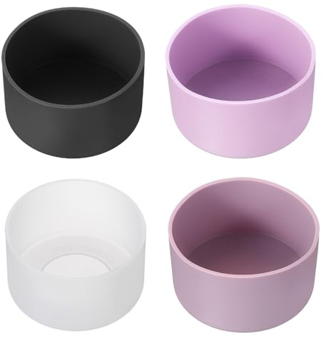 PATIKIL Protector de Silicona para Base de Vaso, 4 Fundas Inferiores Protectoras para Botellas de Agua de Viaje en Coche, Transparente/Negro/Morado/Lila