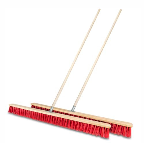 Lot de 2 balais de route de 100 cm avec manche de 150 cm - En bois - Pour l'extérieur - Balai industriel robuste avec poils stables - Pour cour, jardin et trottoirs (100 cm + manche de 150 cm)