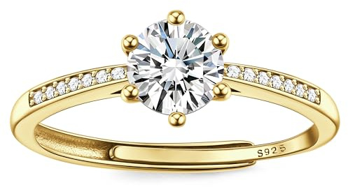 JeweBella Bague Argent 925 Réglable avec Zircone Cubique - Alliance Femme pour Fiançailles, Promesse, Mariage - Bague Pouce Or/Argent, Cadeaux de Bijoux avec Boîte