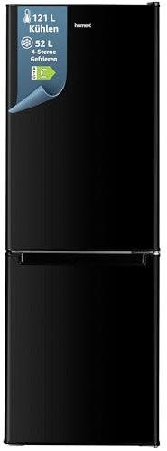 homeX Kühlschrank mit Gefrierfach | Kühl Gefrierkombination freistehend | 173 Liter Nutzinhalt | 4-Sterne Gefrieren | Höhe 142,5 cm | Leise 40 dB | Große Kühlgefrierkombi schwarz | CFS1110-B