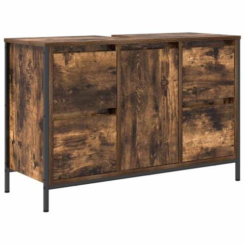 vidaXL Meuble sous-Vasque avec tiroirs chêne fumé 90x34,5x60 cm, Meuble sous Vasque pour lavabo