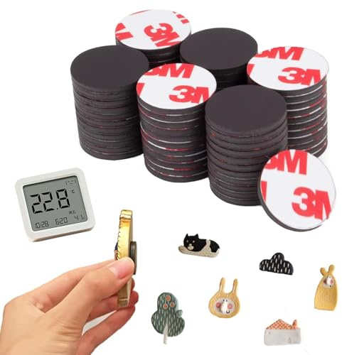 26 Piezas Imanes Adhesivos, 40 mm x 1.5 mm Placas Magnéticas para Manualidades, Iman Adhesivo, Imanes Pequeños para Notas, Fotos y Objetos Ligeros
