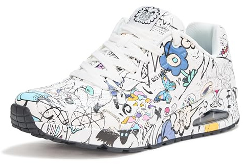 Skechers Uno- Process Sketch, Zapatillas de Deporte Hombre, Blanco Negro Multi, 44 EU, Blanco Negro Multi, 44 EU