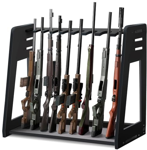 BeGuo Floor Gun Standing for 9 Rifles, Solid Wood Shotgun Rifle Display Stand, Freestanding Gun Organizer with No-Tool Assembly for Living Room, Gun Room, Cabin