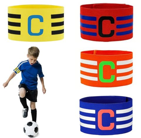 4 Stück Kapitänsbinde Kinder, Verstellbare Elastische Kapitänsbinde Kinder Fußball, Multicolor Erwachsene Fußball Spielführerbinde, Kapitän Band für Kinder, Erwachsene, Junior, Viele Sportarten