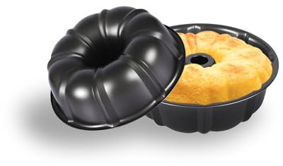 JSJMOFA 2 Pezzi Stampo Torta teglia Stampo per Ciambella con Tubo da forno in Acciaio con Rivestimento Antiaderente da Forno per Biscotti e Torte 24 cm (Nero)