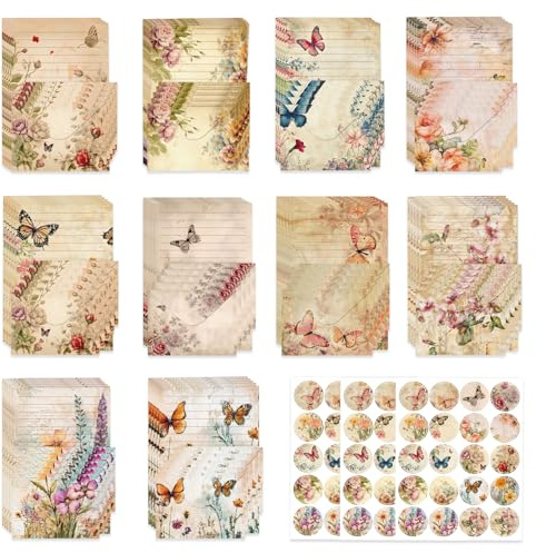 Inodiref 160 Piezas Juego De Papel De Cartas Y Sobres Papel con 50 Sobres Bonitos Y 50 Retro Papelería De Escribir Ideal Para Estudiantes, Invitaciones, Regalos Y Bodas(10 Estilos)