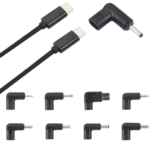 aceyoon 8 en 1 USB C a Conector DC Cable de 90 Grados, 100W Tipo C a DC Cabezales Convertidores con USB C a Tipo C Cable de Carga Cable de Alimentación para Router, TV Box, den meisten Laptops (1m)