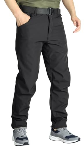 Pantalones de trabajo con forro polar térmico para hombre tipo cargo - Pantalones impermeables con forro polar para hombre - Pantalones deportivos de pierna recta, pantalones de invierno con cintura