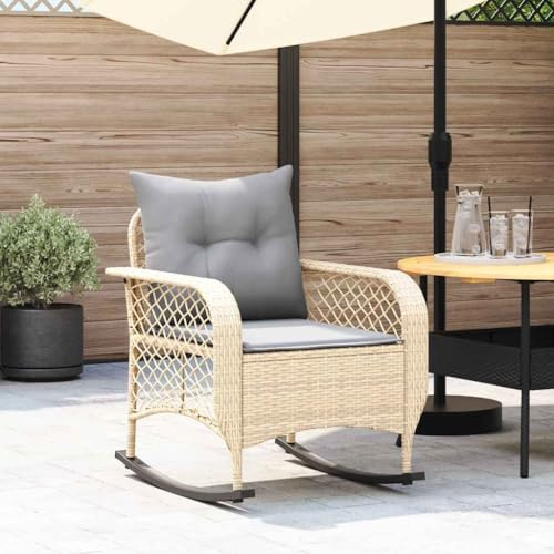 KTHLBRH Sedia a dondolo da giardino con cuscino estraibile, sedia a dondolo esterno in rattan sintetico e struttura in acciaio, mobile per terrazza o patio con base stabile e schienale confortevole