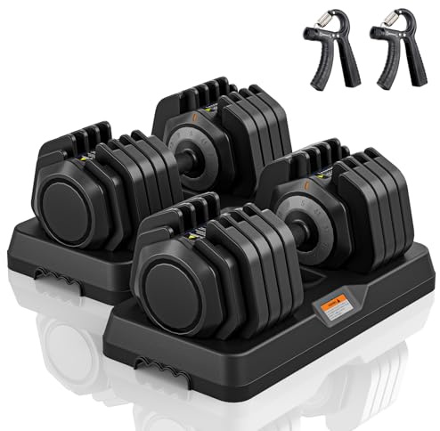 Moziel Lot de 2 Haltères Réglables Musculation 41 kg avec 2 Entraîneurs de Main, Ensemble d'Haltères avec 10 Niveaux de Poids de 5 à 41 kg - Noir