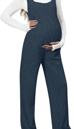 DOTBUY-SHOP Salopette Premaman Donna in Maglia Elegante Moda Tuta Premaman Donna Pantaloni Larghi Lunghi Comoda Jumpsuit Playsuit Overall Gamba Larga Casual per maternità (Blu,m)