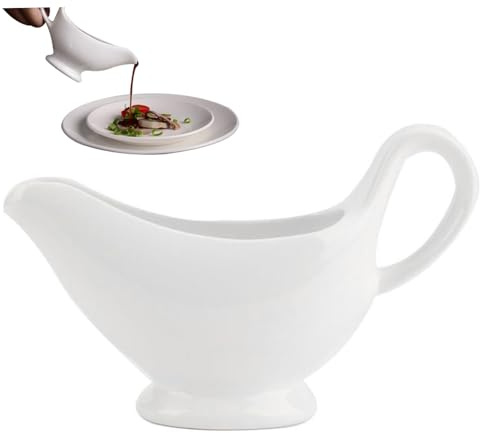 Salsiera Ciotola per in ceramica da 8, 8 Oz Barca bianca del Ringraziamento con versamento e manico per servire deliziose salse, condimenti, sughi, ciotola