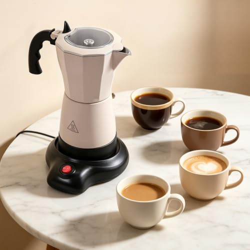 Cafetera eléctrica de 480 W, 6 tazas, 300 ml, color crema