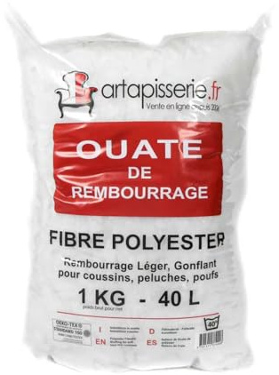 artapisserie.fr Ouate de Rembourrage Polyester 1 kg – Fibre Moelleuse et volumineuse, Oeko-Tex, Lavable 40 °C – pour Coussins, oreillers et créations Textiles