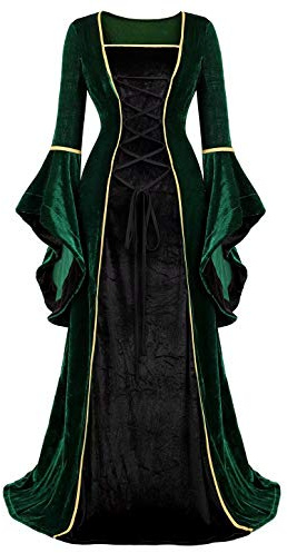 Jutrisujo Renaissance Femmes Robes Médiévale Velours Manches Longues Parti Costume Déguisements Halloween De Mariée Gothique