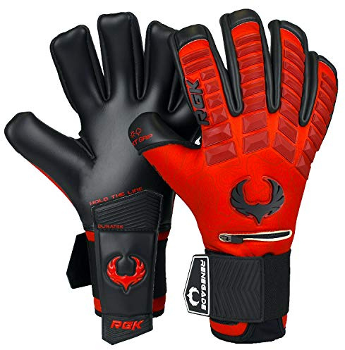 Renegade GK Eclipse Diablo Professional Goalie Gloves with Pro Finger Spines | 4mm EXT Contact Grip | Red & Black Football Goalkeeping Gloves (Size 8, Youth-Adult, Neg. Cut, Level 5)