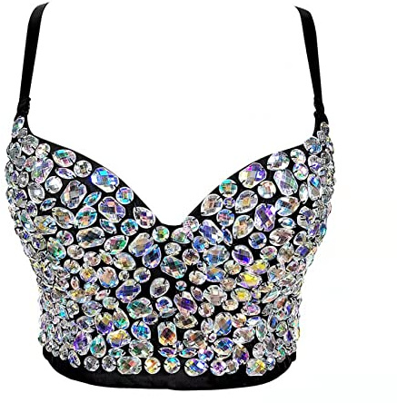 Woboren Women's Corset Bustier Crop Top Wedding Party Rhinestone Diamond Push up Bra Slim Vest