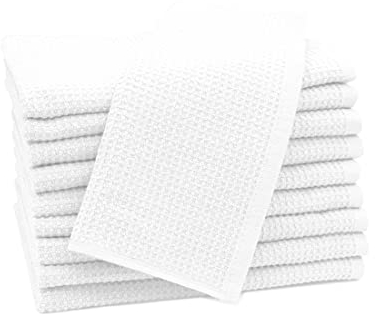 ZOLLNER 10er Set Gästetücher in 30x50 cm - langlebige Handtücher in weiß - mit praktischem Aufhänger - Zeitloses Waffelmuster - waschbar bis 95°C - Baumwolle - Hotelqualität