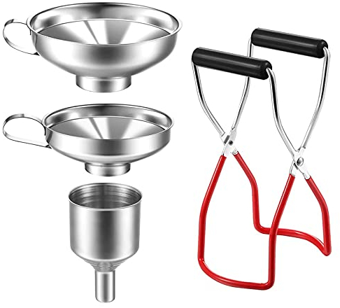 Trichter Edelstahl Set, Edelstahl Trichter Marmelade, 4 Stück Marmeladentrichter Einfülltrichter Trichter Set mit Griff, Edelstahl Trichter Set mit Glasheber für die Übertragung von Flüssigen Zutaten