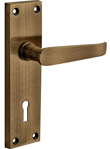 Designer Levers - Victorian Straight Lever Door Handles - Antique Brass - 1 Pair - Locking Door Handle