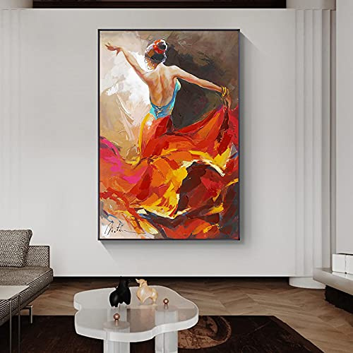 Cuadros abstractos de arte de pared Bailarina de flamenco Color brillante Estilo al óleo Impresión en lienzo Pintura Sala de estar Decoración para el hogar Póster 80x100cm (31x43in) Sin marco