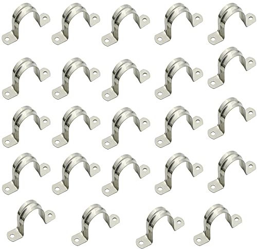 BDHI 24pcs 25mm Pipe Strap Clamp 304 Stainless Steel Saddle Clip Tube Strap U Shaped Pipe Clamp Two Hole Tube Strap Tension for Water and Gas Pipe(Y71-24)