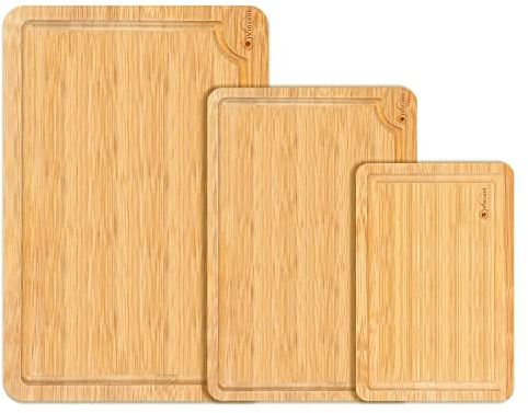 Vinsani Bamboo Chopping Board Set of 3 Wooden Kitchen Cutting Board Serving Platter 100% Natural Organic Bamboo Eco-Friendly Hypoallergenic Various Sizes Perfect for Cutting Meat Cheese & Fruit