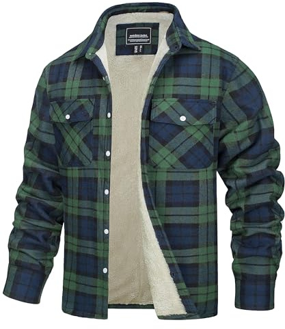 TACVASEN Men's Fleece Jackets Checked Lumberjack Shirts with 5 Pockets | Winter Work Flannel Shirt Casual Button Down Coat