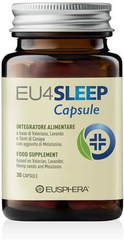 EUSPHERA - Integratore Melatonina e Valeriana alta titolazione per Dormire Meglio, agevola fase rem, con Vitamina B6 e GABA, Pastiglie per Dormire, Abbassare Cortisolo, Ansia e Stress