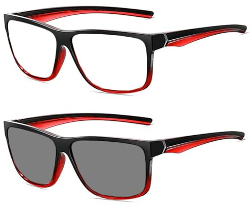 willochra Sport square full lens Safety Glasses with Readers photochromic Magnifying Safety Reading Goggles for Men Women (red, 1.25, x)