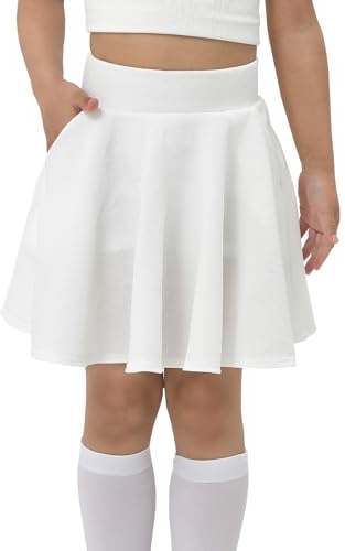DGSHIRLDJO Niños Niñas Falda Casual Mini Plisada Skater, Stretch Tennis con 4 Bolsillos Golf Skorts Falda Deportiva 5-14 años (FR/ES, Edad, 5 años, 7 años, Regular, Blanco)