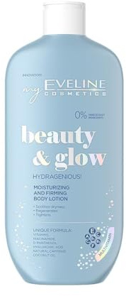 Eveline Cosmetics Beauty&Glow Feuchtigkeitsspendende & Revitalisierende Körperlotion - Angereichert mit Vit. A, E, C, B3, B5 & F mit Kokoswasser & Koffein - Für Trockene & Empfindliche Haut