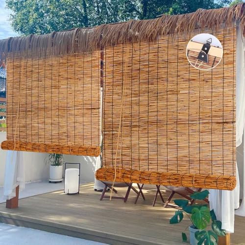 YtsNyxolus Persianas Enrollables Exterior Bambu Estor Transpirable con Elevador Cortina Enrollable De Bambú Estor Enrollable Natural Opacas 70% Cortina De Bambú Protección Solar Instalación Fácil
