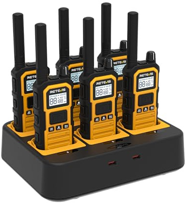 Retevis RB648 Plus Walkie Talkie för Långdistans, IP67 Vattentät Tvåvägsradio med 6-Vägs Laddare, Gruppsamtal, 2000mAh, Industriell 2-Vägsradio med Lättläst LCD för Konstruktion (6 St, Gul)