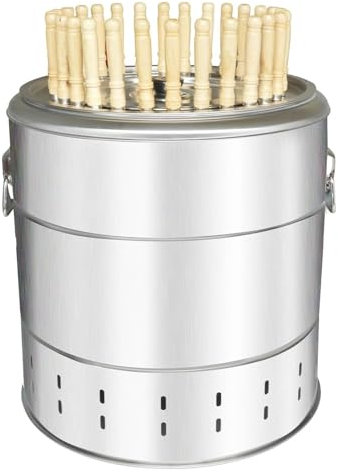 Barbacoa colgante sin humo con 28 pinchos de acero inoxidable, parrilla de carbón de carbón de gran capacidad, parrilla portátil de 360°