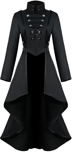 AJGEGJE Chaqueta Steampunk para mujer, chaqueta de frack gótica, vintage, palacio victoriano, Halloween, disfraz medieval, carnaval, fiesta, cosplay, ropa (negro, 3XL)