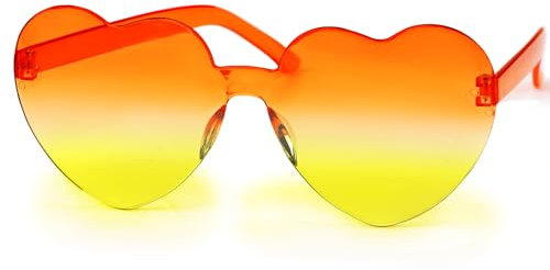 BETESSIN Aperol Brille Damen - Herz Brille Orange - Aperol Kostüm Damen Accessoires - Lustige Partybrille für Karneval, Fasching, JGA, Sommer Party, 60er 70er Jahre Hippie Party uvm.