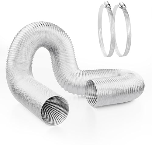 Simple Deluxe 12 25 FT Non-Insulated Flexible Air Foil Ducting, Includes 2 Clamps for Dryer Exhaust Hoses, Heating, Cooling, Ventilation, Exhaust, Silver