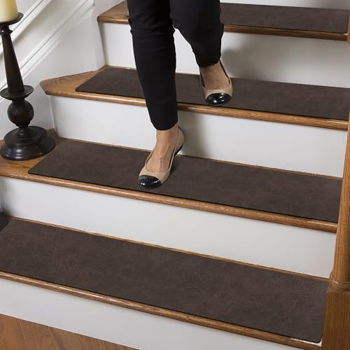 GOYLSER - Alfombra de Escalera Antideslizante para escaleras de Madera, escaleras de Alfombra Reutilizable, Funda de cojín de Escalera Lavable a máquina (café, 15 Pack)