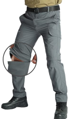 WINKEEY Pantalon de Travail Homme Pantalon Cargo Léger Randonnée Jambes Convertibles à Fermeture Eclair Short Homme, Gris XL