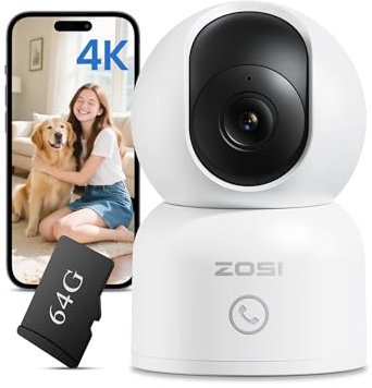 ZOSI C518 Caméra Intérieure 4K 8MP pour Maison avec Carte Mémoire 64Go, Pan/Tilt Vue 360° Détection de Personne/Visage/Animal, Audio Bidirectionnel, Caméra de Sécurité WiFi Double Bande 2,4G/5G