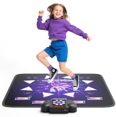 Tapis de Danse pour Enfants,8 Flèches de Lumière LED Musique Pad de Danse Musical avec 6 Modes de Jeu, batterie rechargeable , Jouet Cadeau d'anniversaire de Noël pour Garçons Filles de 3 à 12 Ans