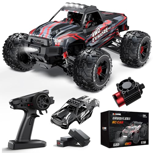Evmore Coche Teledirigido Adulto 1:16,55 km/h 4WD Coche Radiocontrol de Alta Velocidad Sin Escobillas,Coche RC 4x4 con 2 Baterías 40min, 2.4Ghz Remote Control Car de Carreras Todoterreno teledirigido